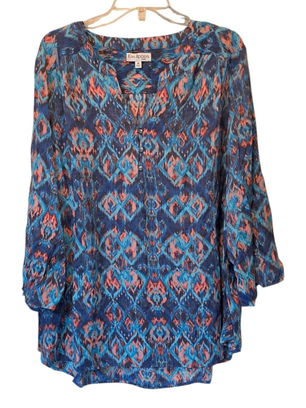 Kim Rogers Blue and Pink Ikat-Pattern Tunic